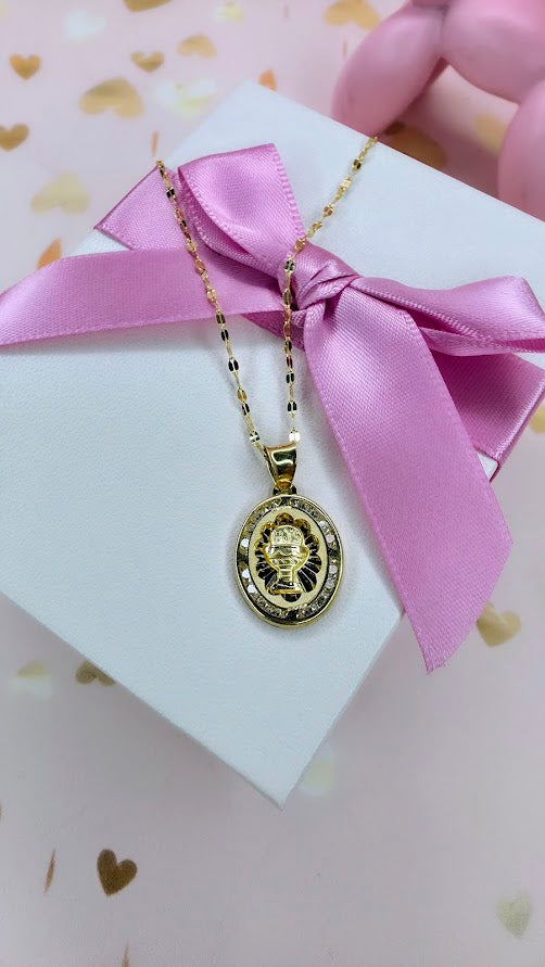 Gargantilla primera comunión flor en oro de 10k