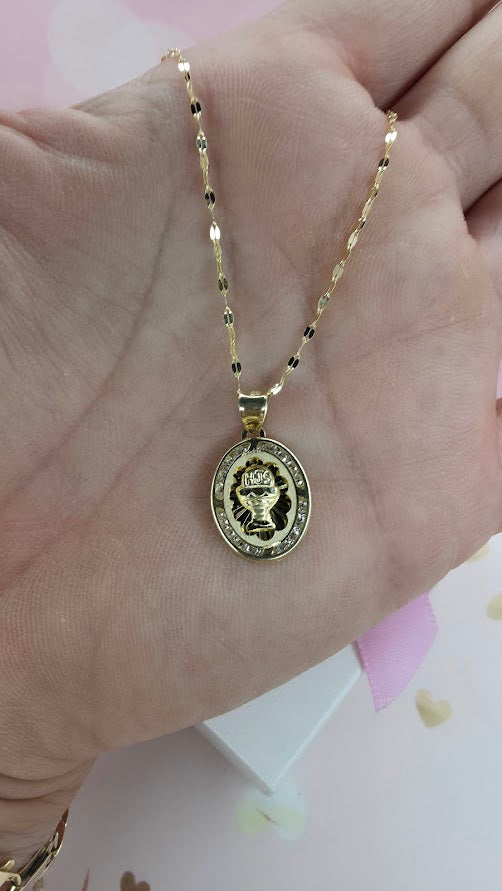 Gargantilla primera comunión flor en oro de 10k