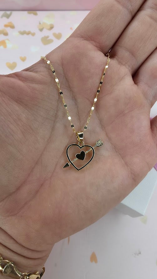 Gargantilla corazón flechado En Oro de 10k