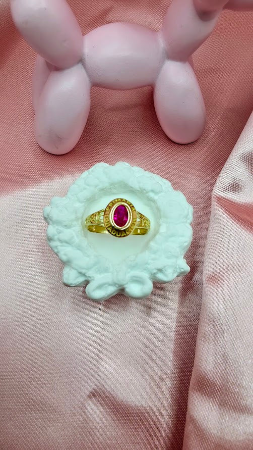 Anillo Primaria Rojo En Oro 10k