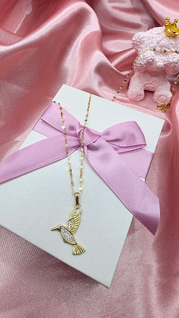 GARGANTILLA COLIBRI BLANCO EN ORO DE 10K