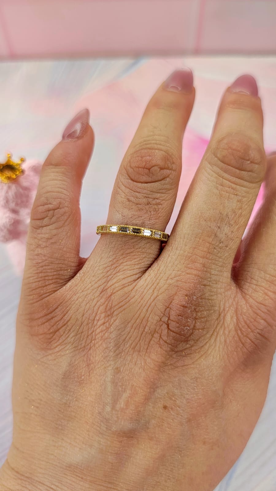 Anillo baguette vertical en Oro de 10k