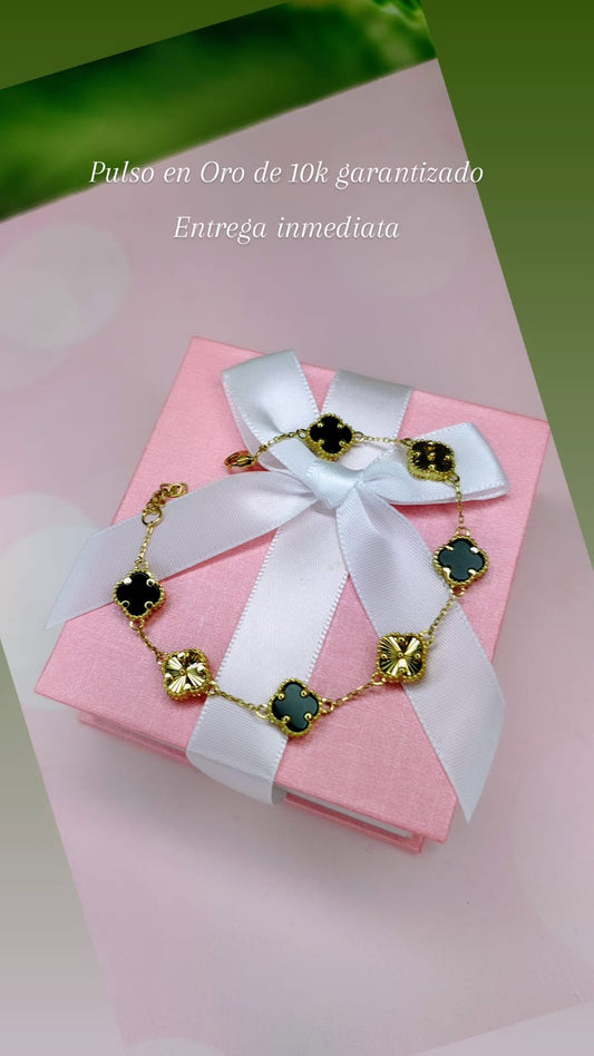 Pulso VC Mixtos Blanco De 19 Cm En Oro 10k