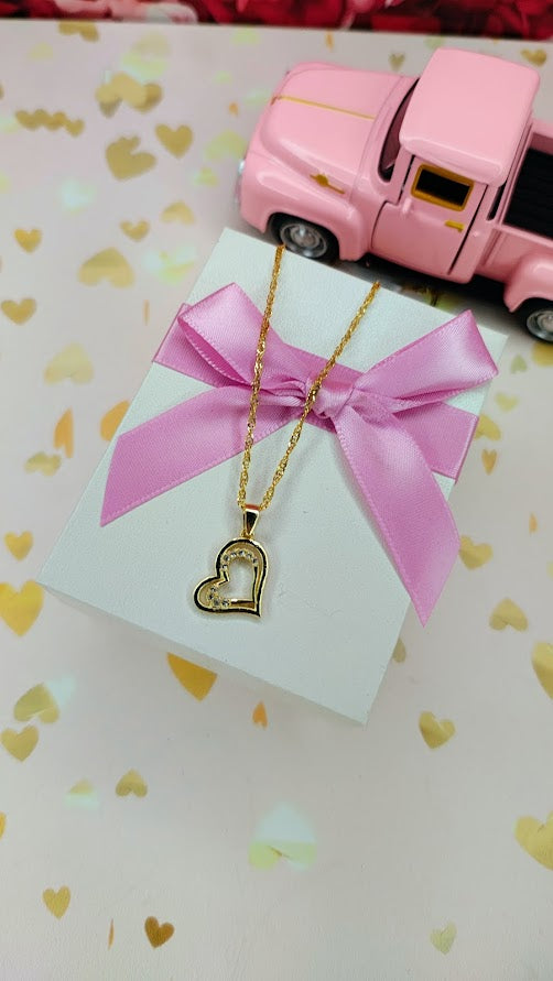 Cadena Singapur y Dije corazón mini doble JD en Oro de 10k