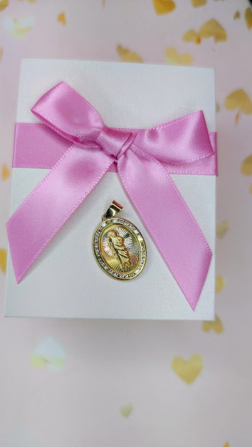 Dije Medalla San Judas Oval Diamantado Tricolor En Oro 10k