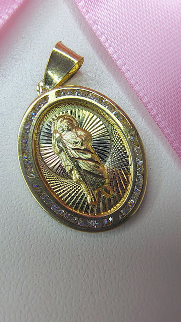Dije Medalla San Judas Oval Diamantado Tricolor En Oro 10k