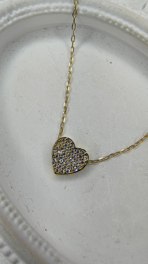 Gargantilla corazón piedras de oro 10k