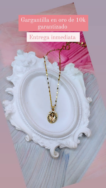 Gargantilla Medalla Crucifijo Mate En Oro De 10k