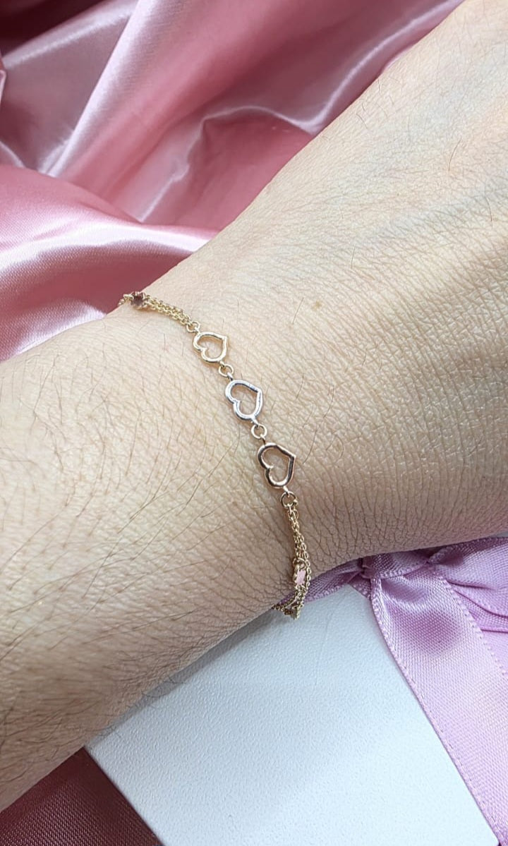 Pulso triple corazón en Oro de 10k