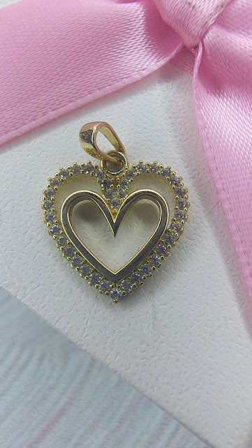 Dije corazón mini doble JD en Oro de 10k