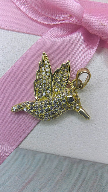 Dije colibrí circonia en oro de 10k