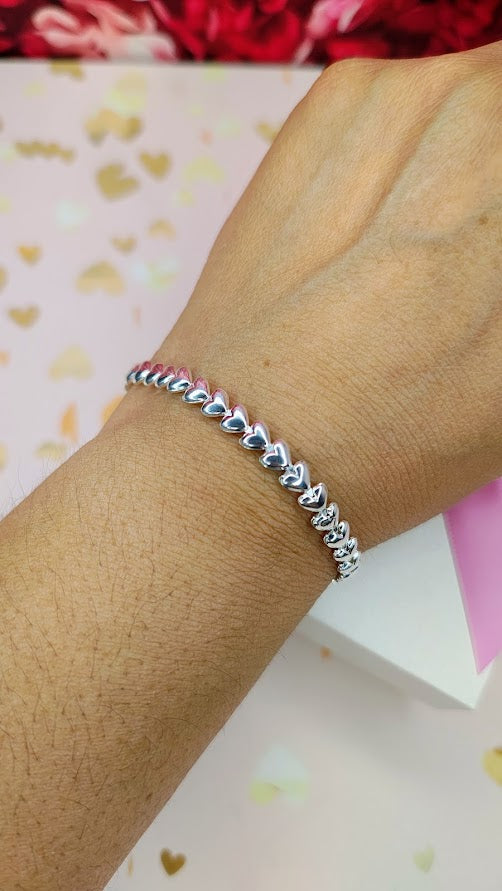 Pulso Corazones Inflado En Plata 925