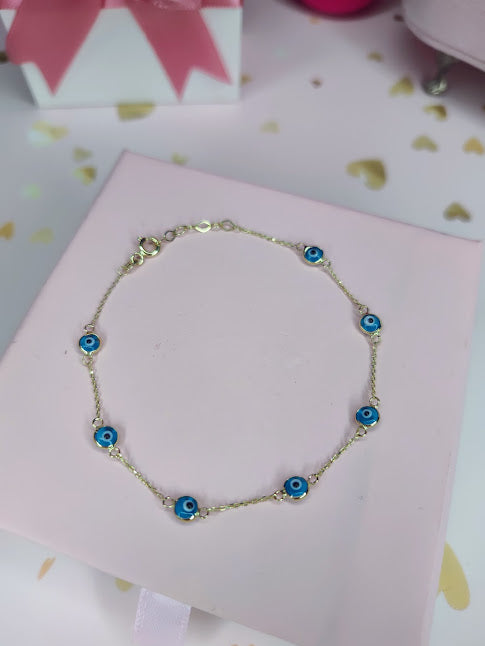 Pulso Ojos Azules En Oro De 10k