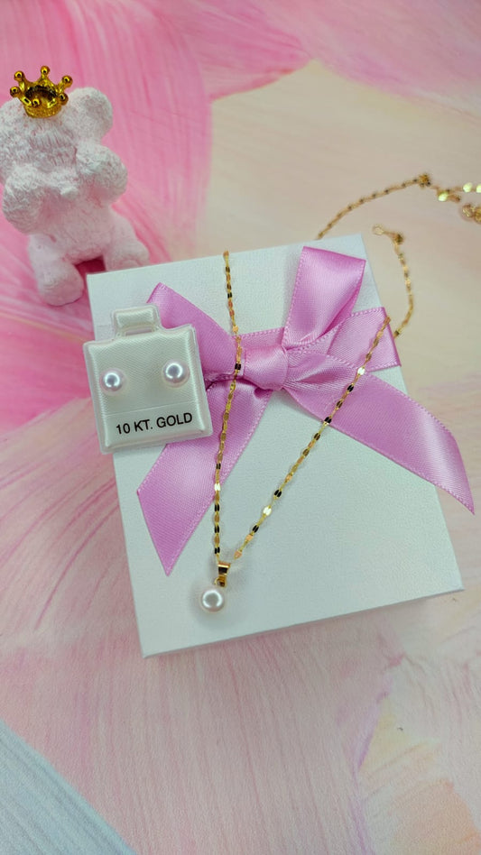 SET DE PERLA CULTIVADA DE ORO 10K