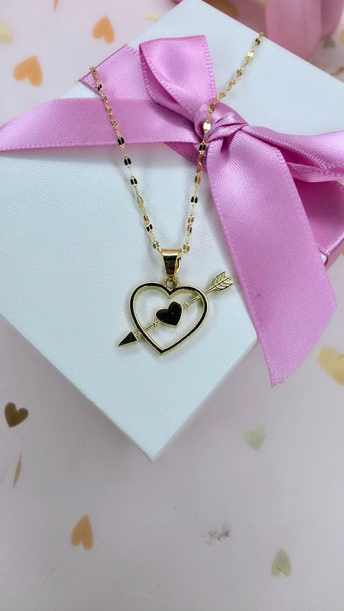 Gargantilla corazón flechado En Oro de 10k