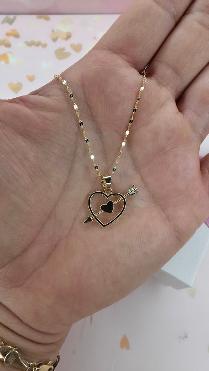 Gargantilla corazón flechado En Oro de 10k