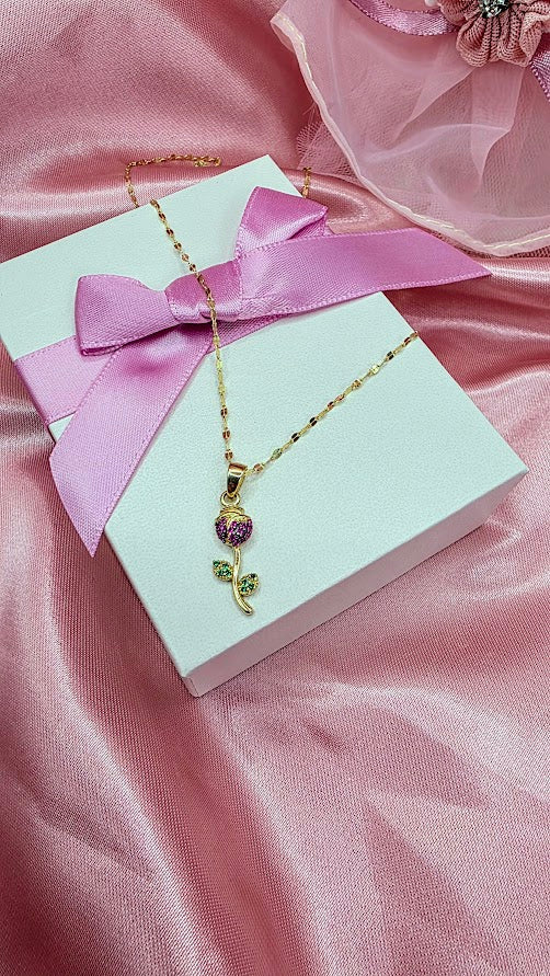 Gargantilla flor rosa en oro de 10k