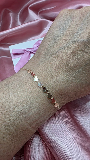 PULSO CORAZONES LISOS EN ORO DE 10K