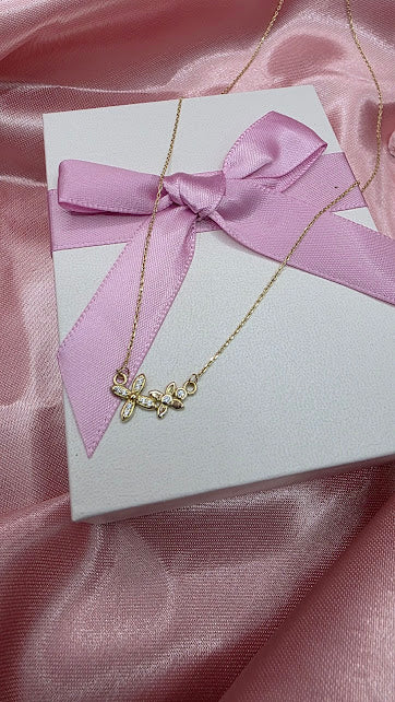 GARGANTILLA DOS FLORES EN ORO DE 10K