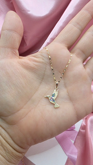 GARGANTILLA COLIBRI COLORES EN ORO DE 10K