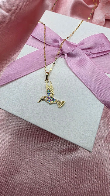 GARGANTILLA COLIBRI COLORES EN ORO DE 10K