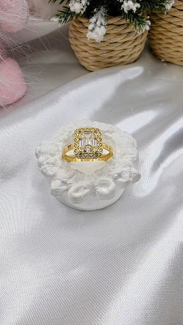 ANILLO CUADRO CIRCONIA EN ORO DE 10K