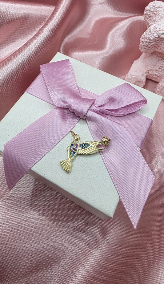 Dije Colibrí colores en Oro de 10k