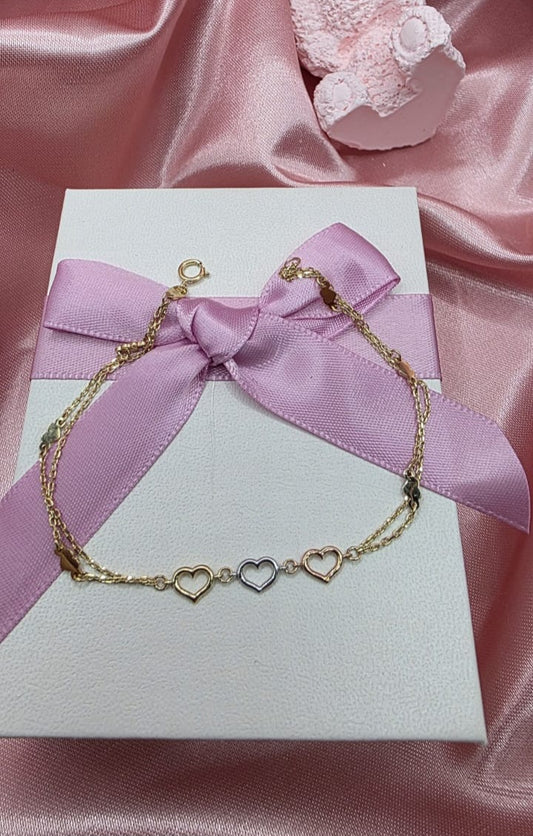 Pulso triple corazón en Oro de 10k