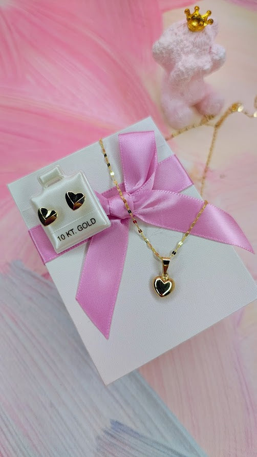 SET CORAZON INFLADO DE ORO 10K