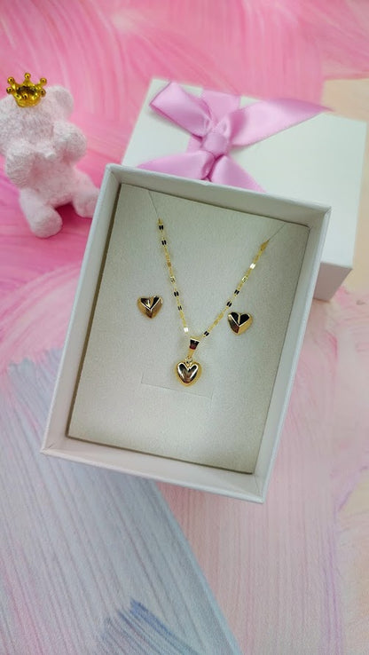 SET CORAZON INFLADO DE ORO 10K