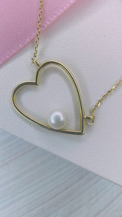 Gargantilla corazón resque con perla en Oro de 10k