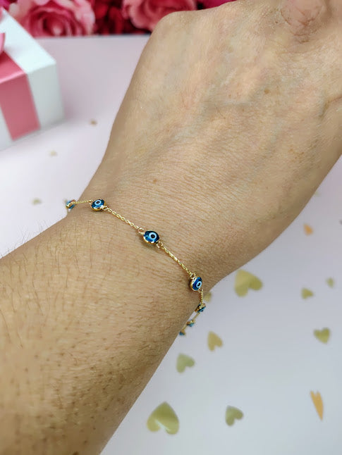 Pulso Ojos Azules En Oro De 10k