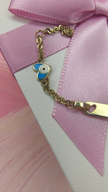 Esclava Corazón Ojito 14 cm en oro de 10k