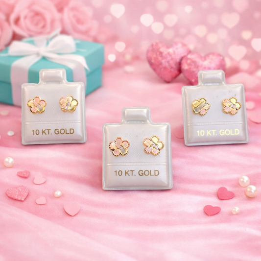 BROQUEL FLOR TRICOLOR EN ORO 10K