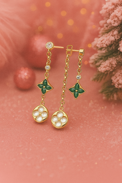 ARETE COLGANTE LV EN ORO DE 10K