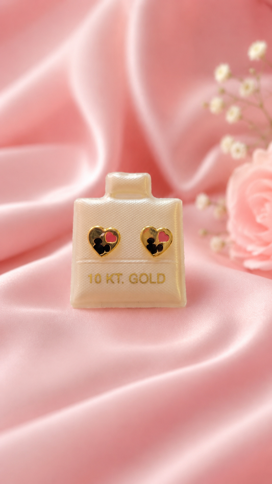 BROQUEL CORAZON RATON ESMALTE DE ORO 10K