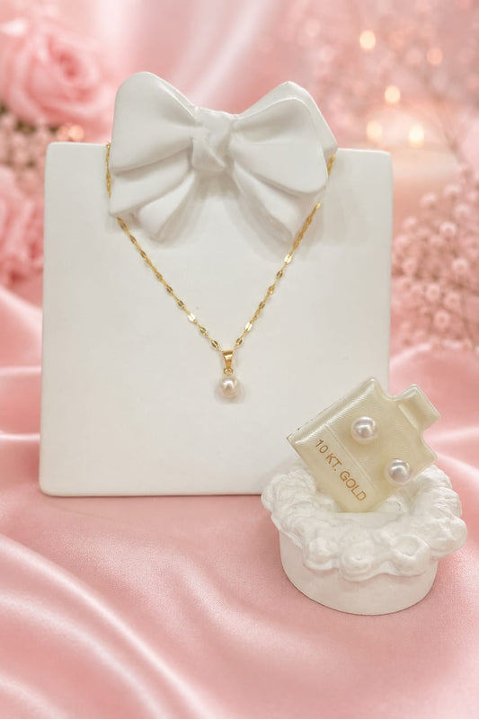 Set Perla Cultivada de oro 10k